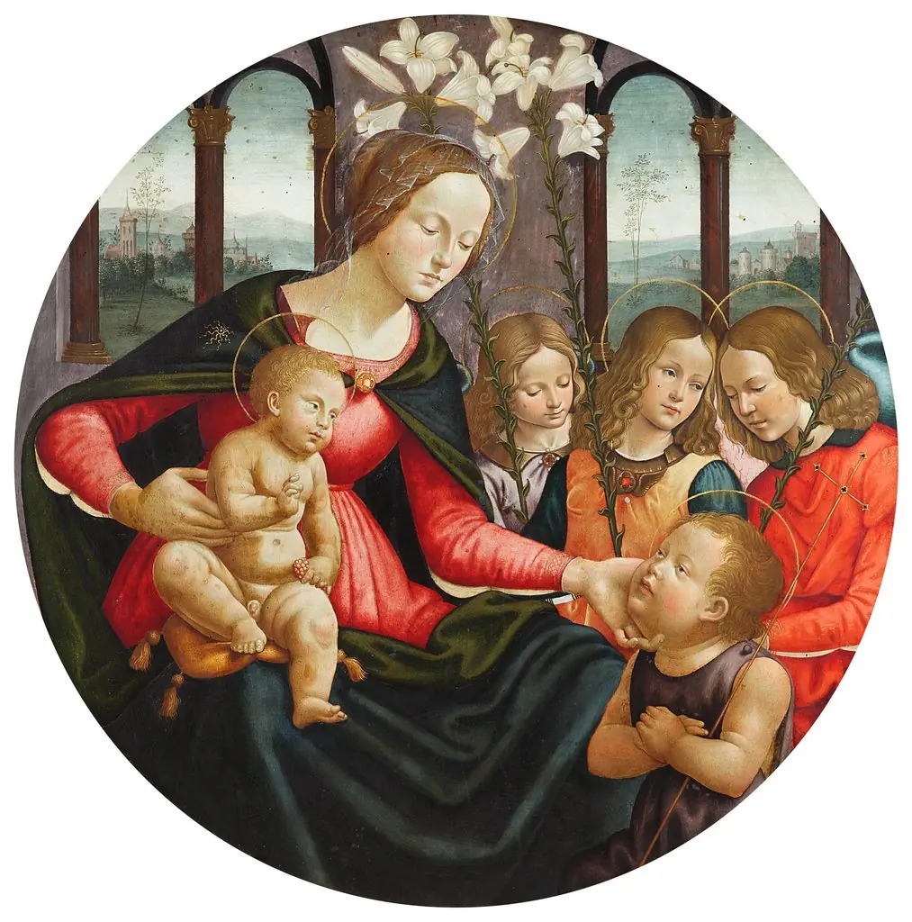 The Virgin and Blessing Child, Young St. John and three Angels
