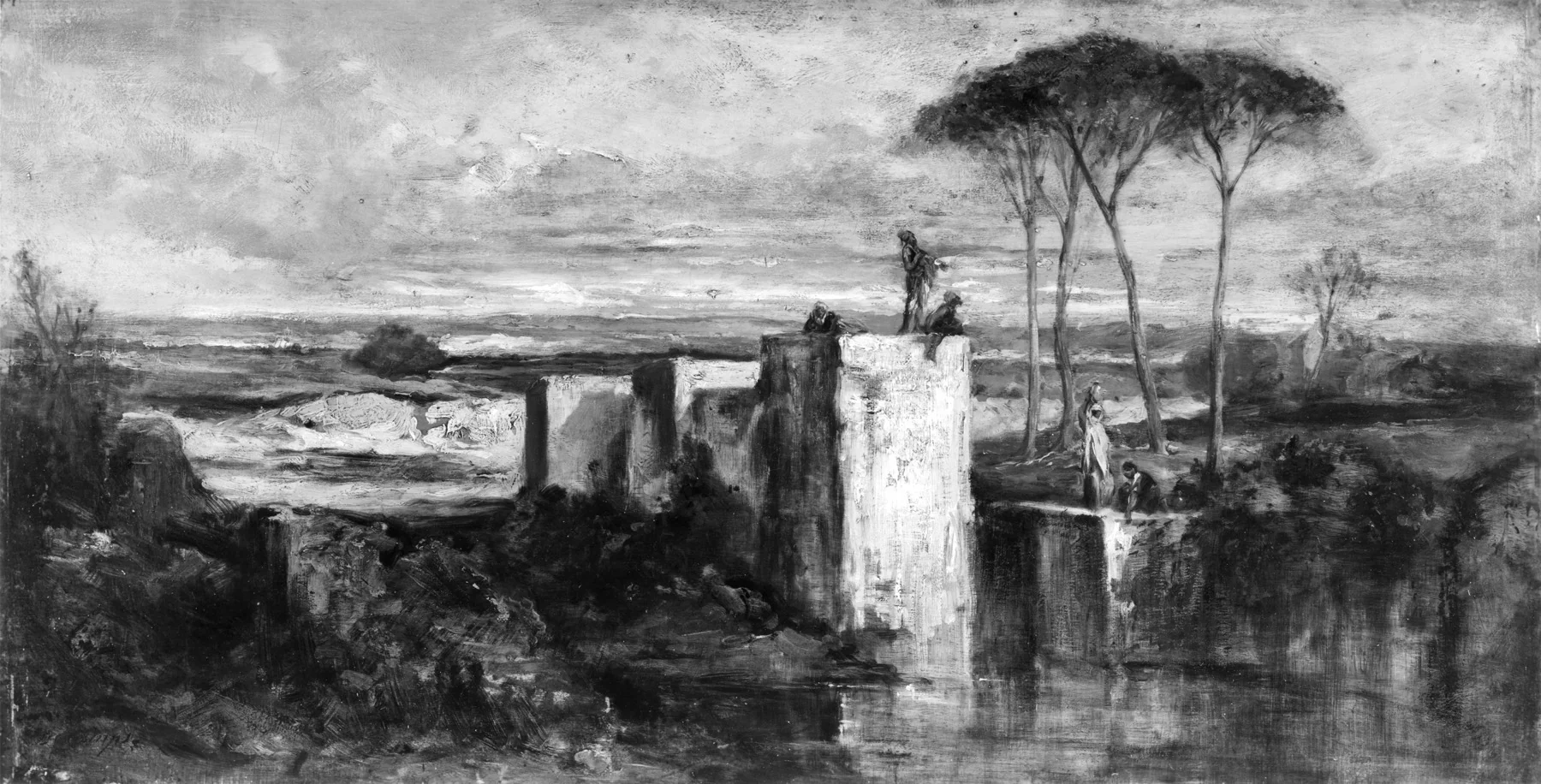 Sunset, Tombs Near Cairo, by Alexandre Gabriel Decamps, oil, 1850