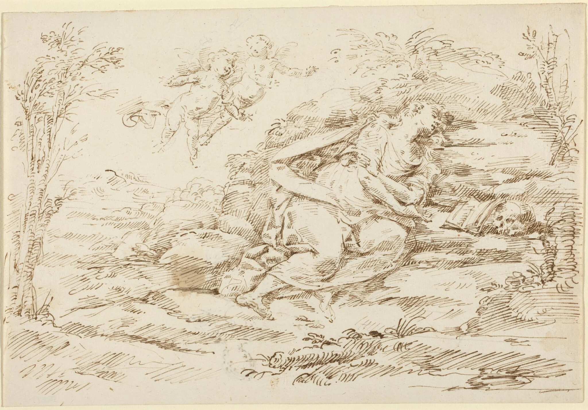 Penitent Magdalene with Angels in a Landscape [recto]