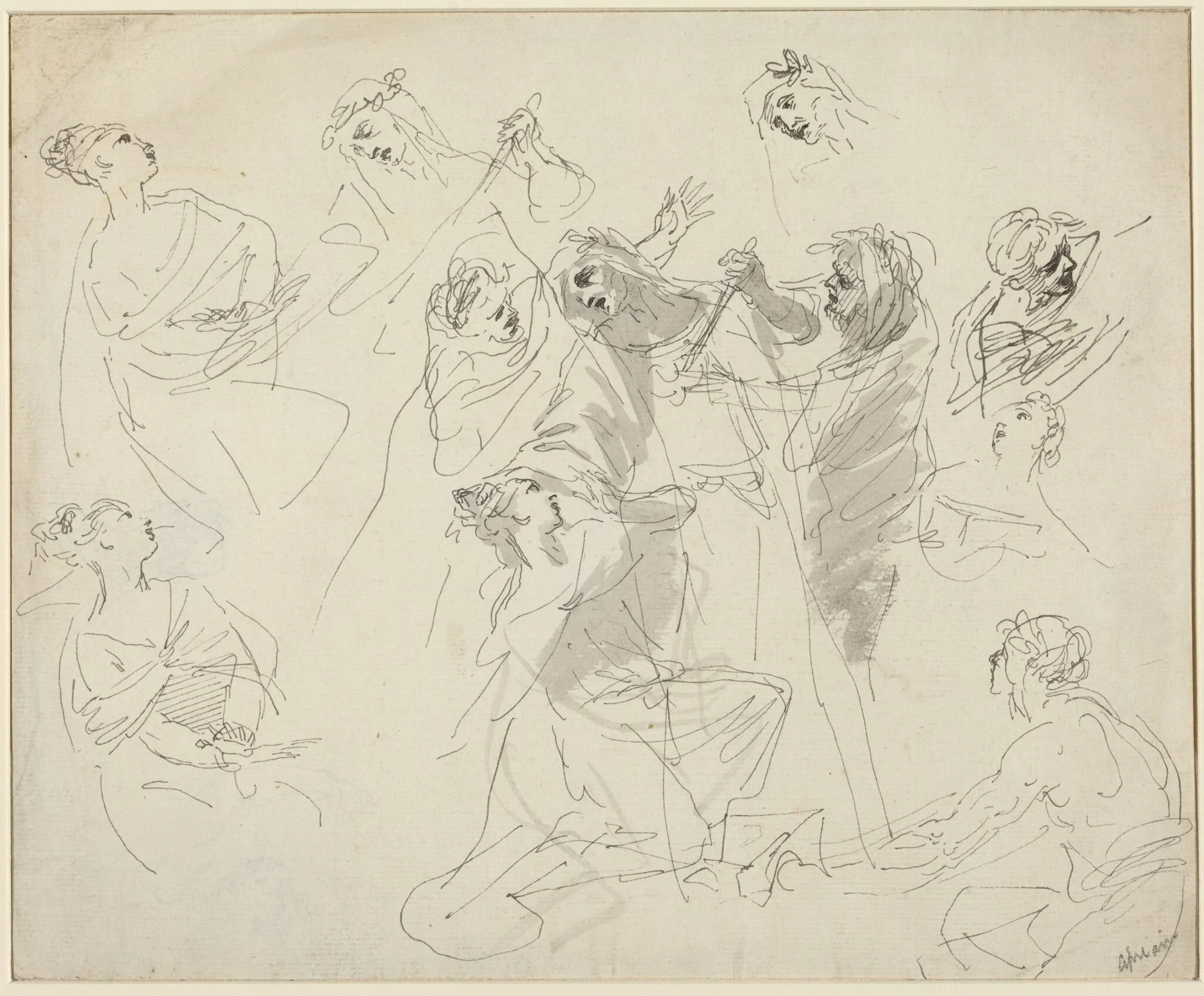 Figure Studies [recto], by Giovanni Battista Cipriani, ink, 1756