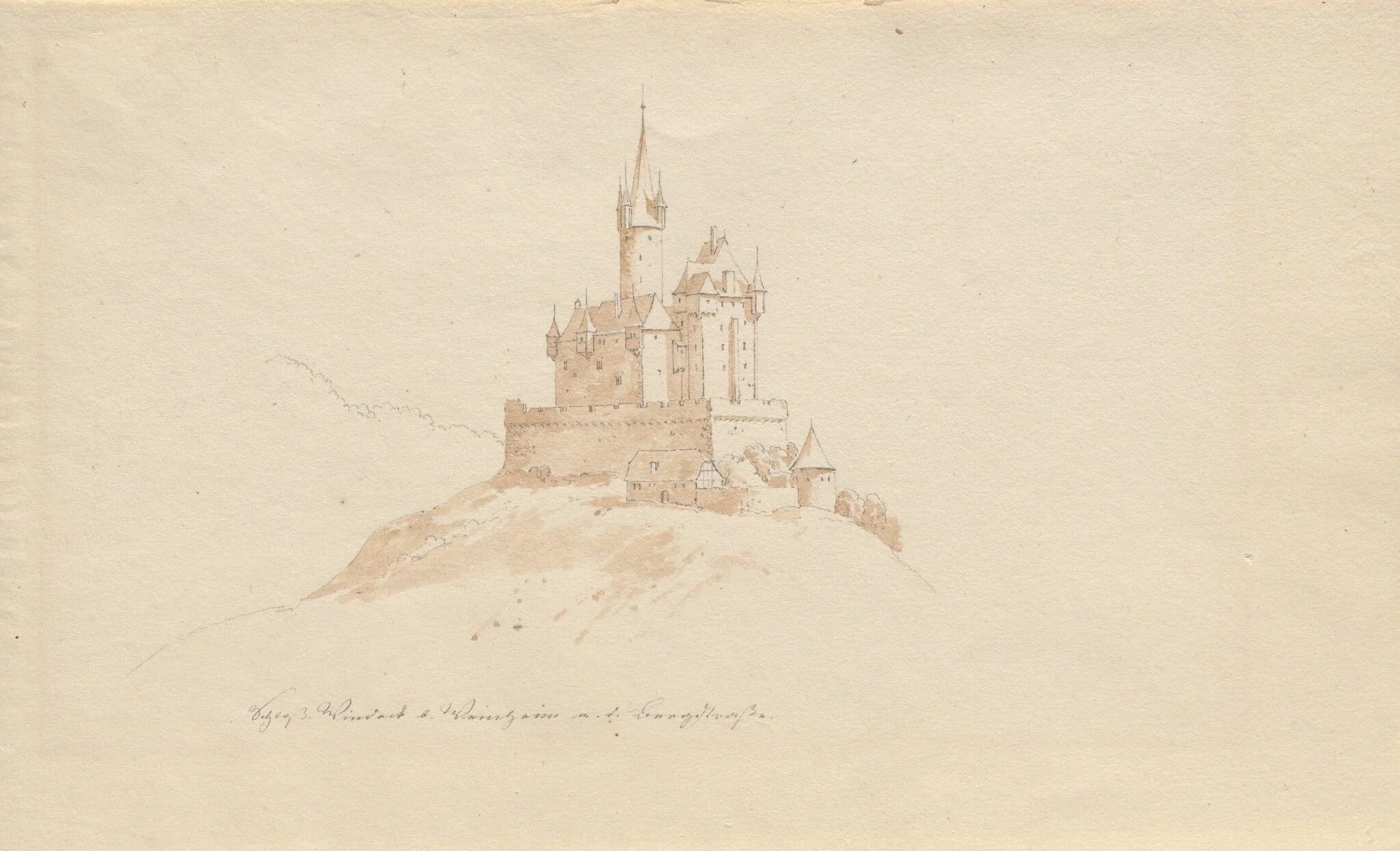 Schloss Windeck b. Weinhelm a. d. Bergstrasse, by Karl Julius von Leypold, graphite, 1840