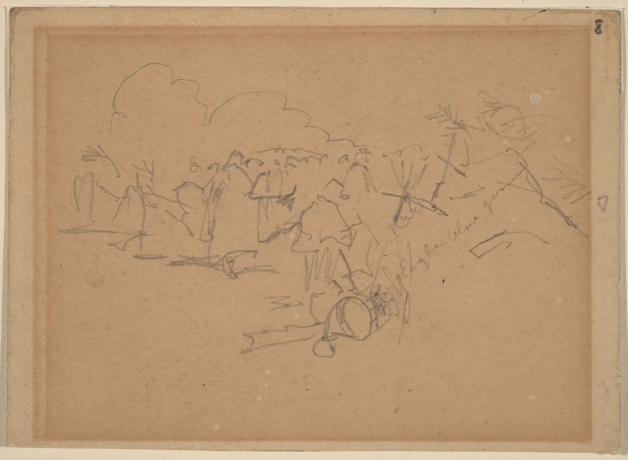 End of the March [recto], by Winslow Homer, graphite, 1862