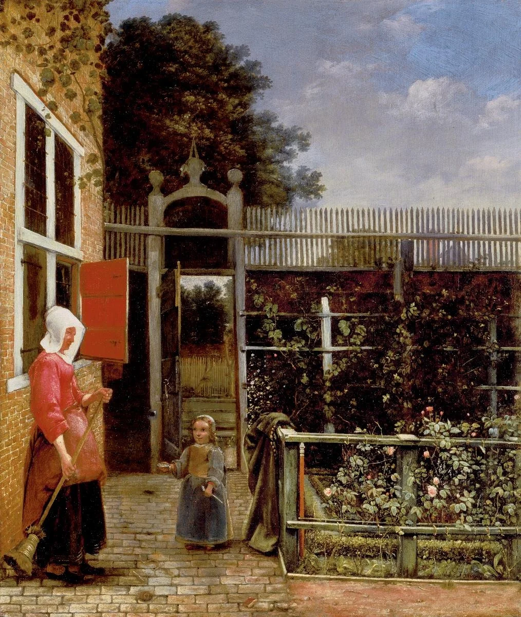 Gartenhof mit Frau und Kind, by Hendrick van der Burgh, oil, 1660
