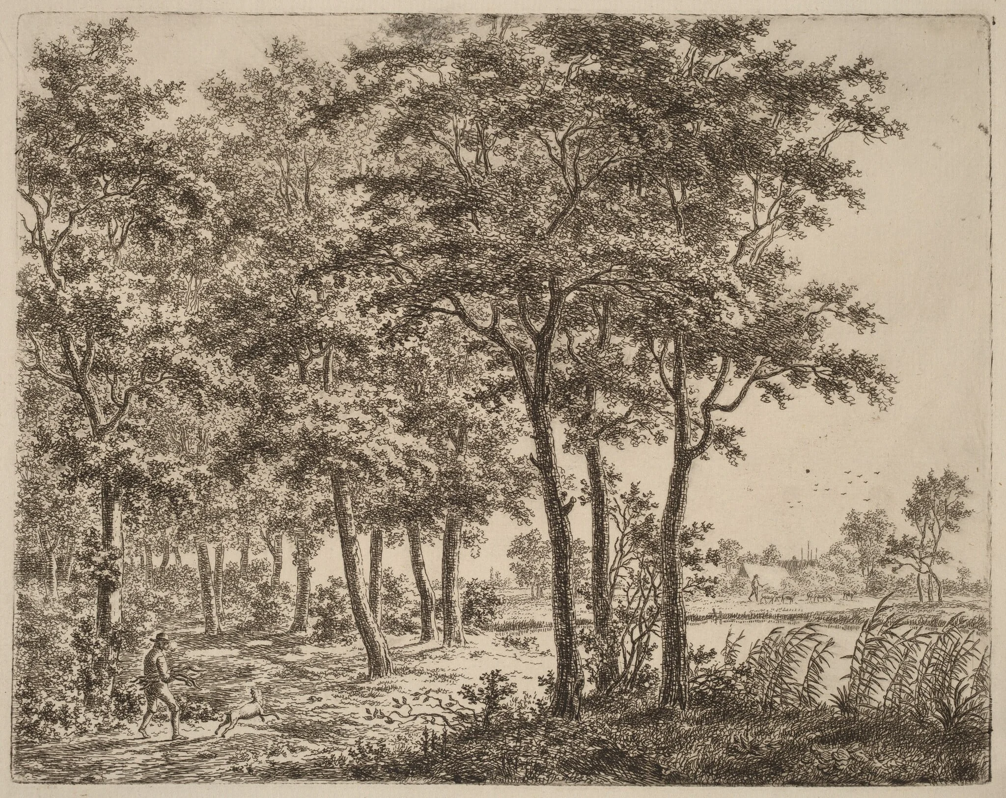 Landscape with a Peasant Carrying Firewood, by Ernst Willem Jan Bagelaar, ink, 1800
