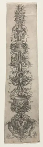 Upright Arabesque with Masks, Cupids and Nereids