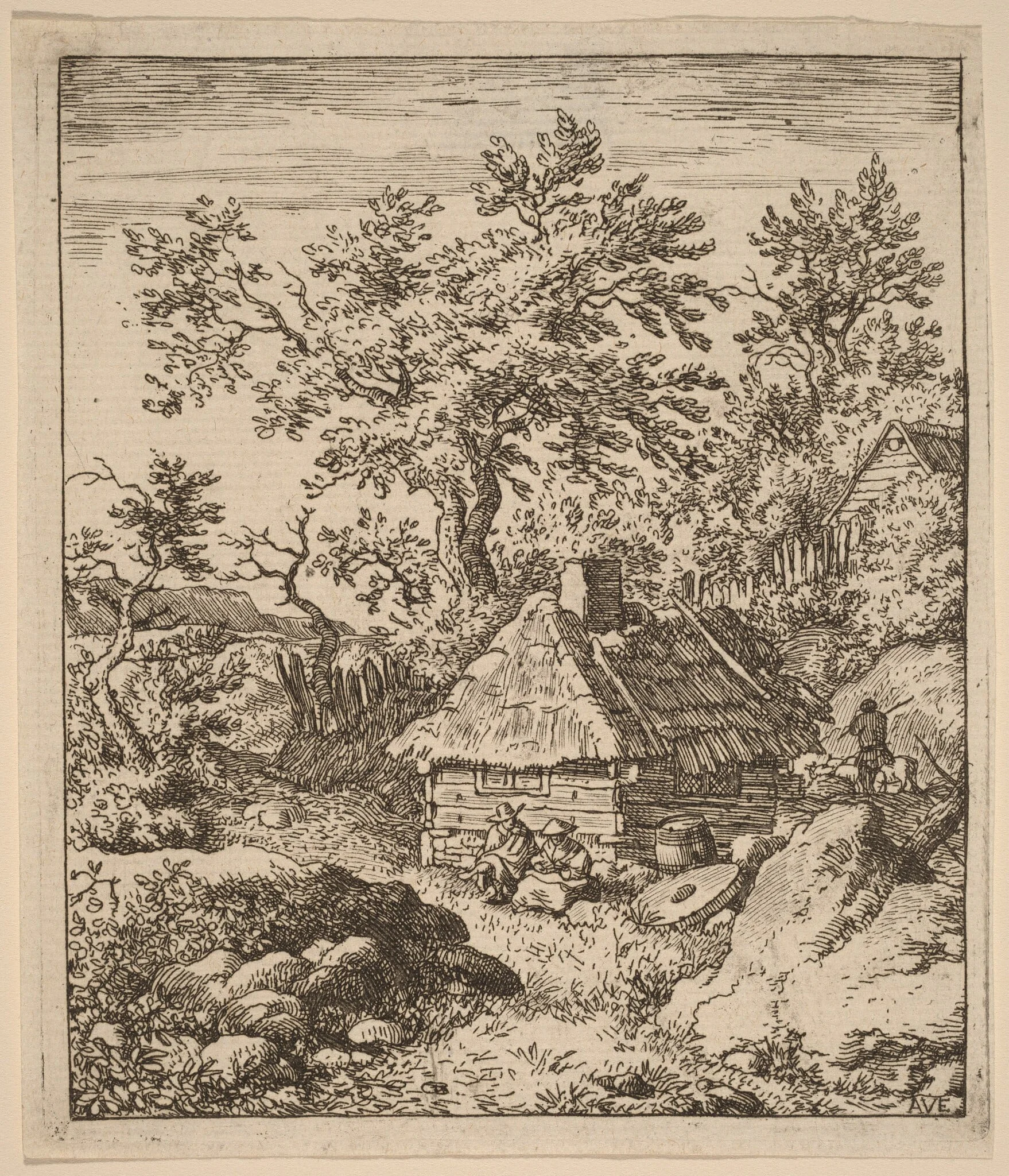 Landscape with Millstone near a Cask, by Allart van Everdingen, ink, 1650