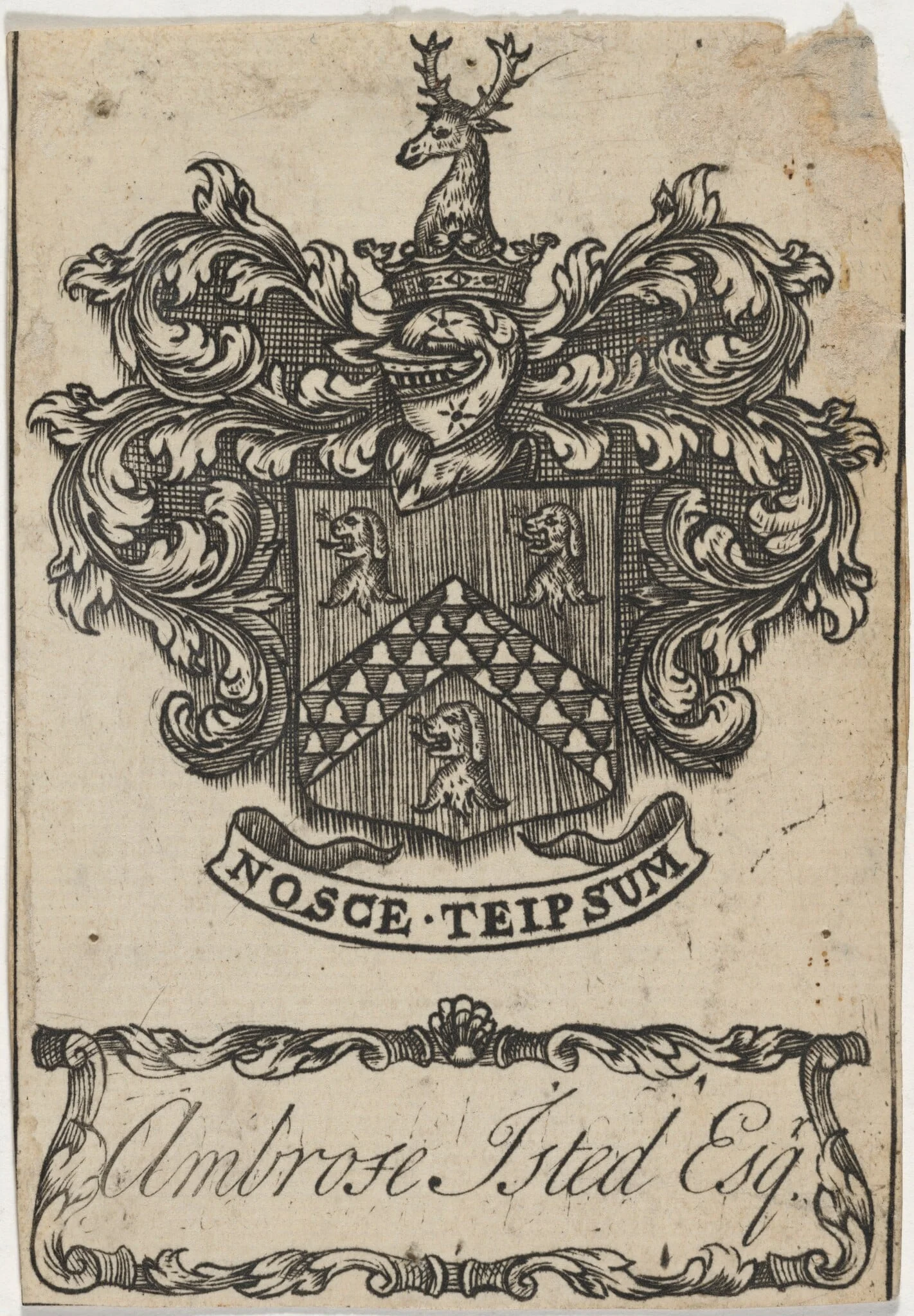 Bookplate for Ambrose Isted, by Unknown 19th Century, ink, 1850