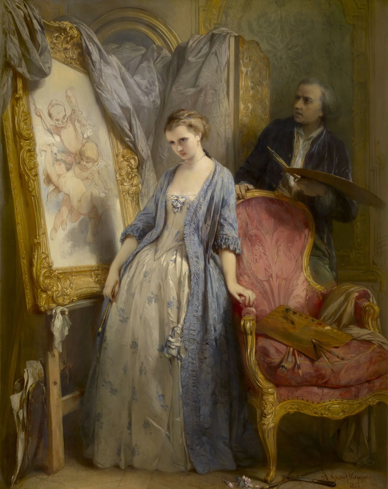 Young paintress in reverie, by Égide Charles Gustave Wappers, oil, 1857
