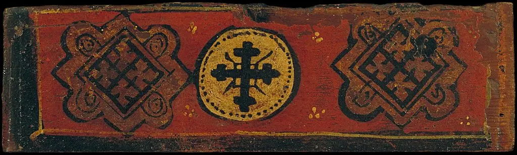 Small coffered ceiling panel with a cross and coats of arms in lozenge form