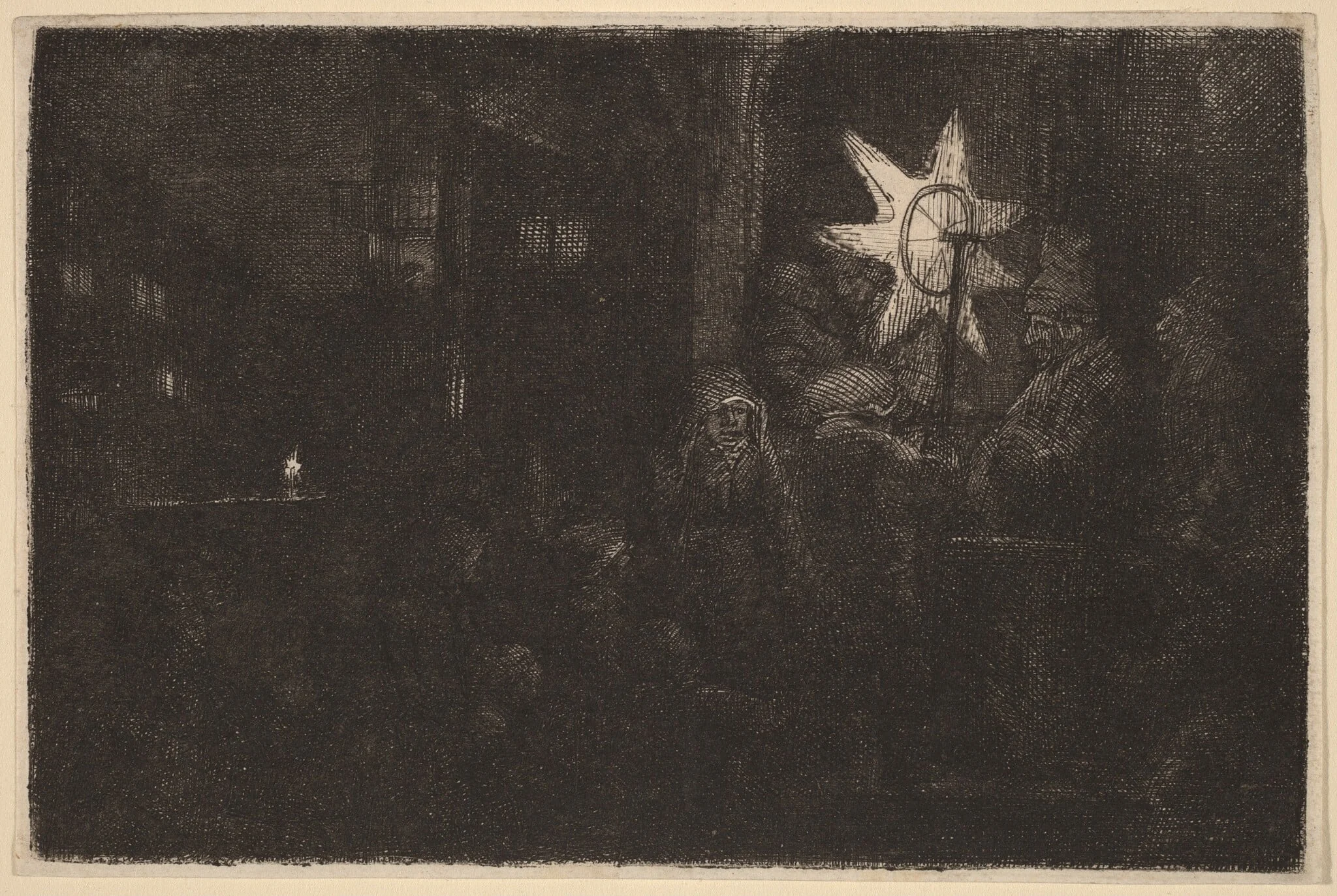 The Star of the Kings: a Night Piece, by Rembrandt, ink, 1651