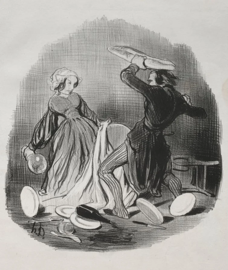 Ah! You Think Your Wife Does Not Provide Enough for You, Villain. . . ., by Honoré Daumier, 1841