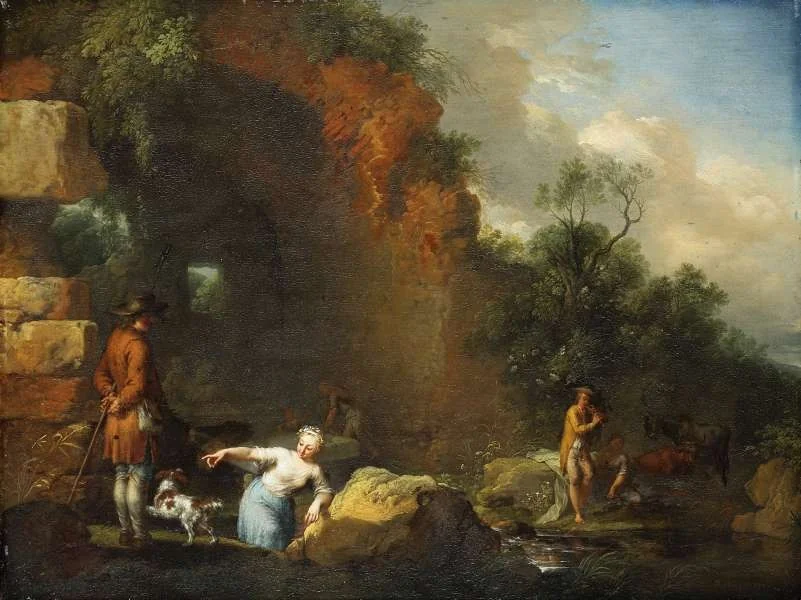 Italian Landscape with Shepherds (in front of a Grotto)