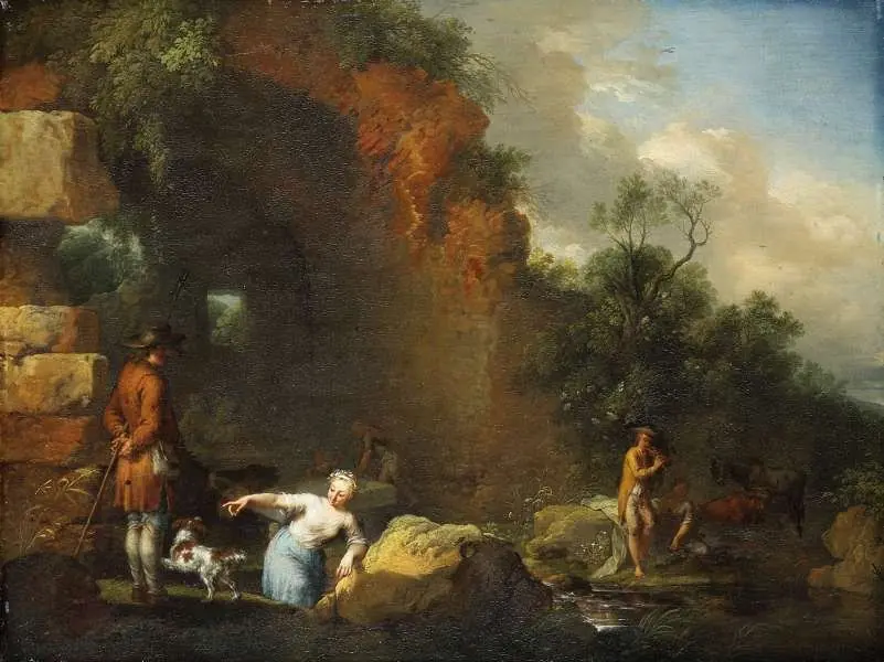 Italian Landscape with Shepherds (in front of a Grotto)