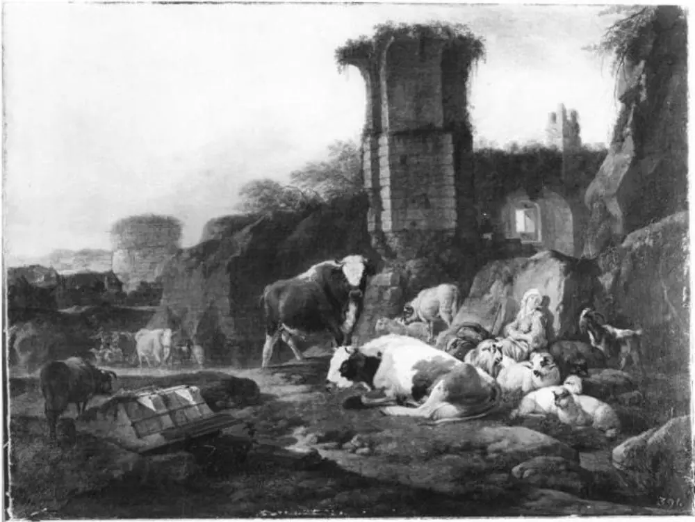 Shepherds and Cattle at he foot of Ruins