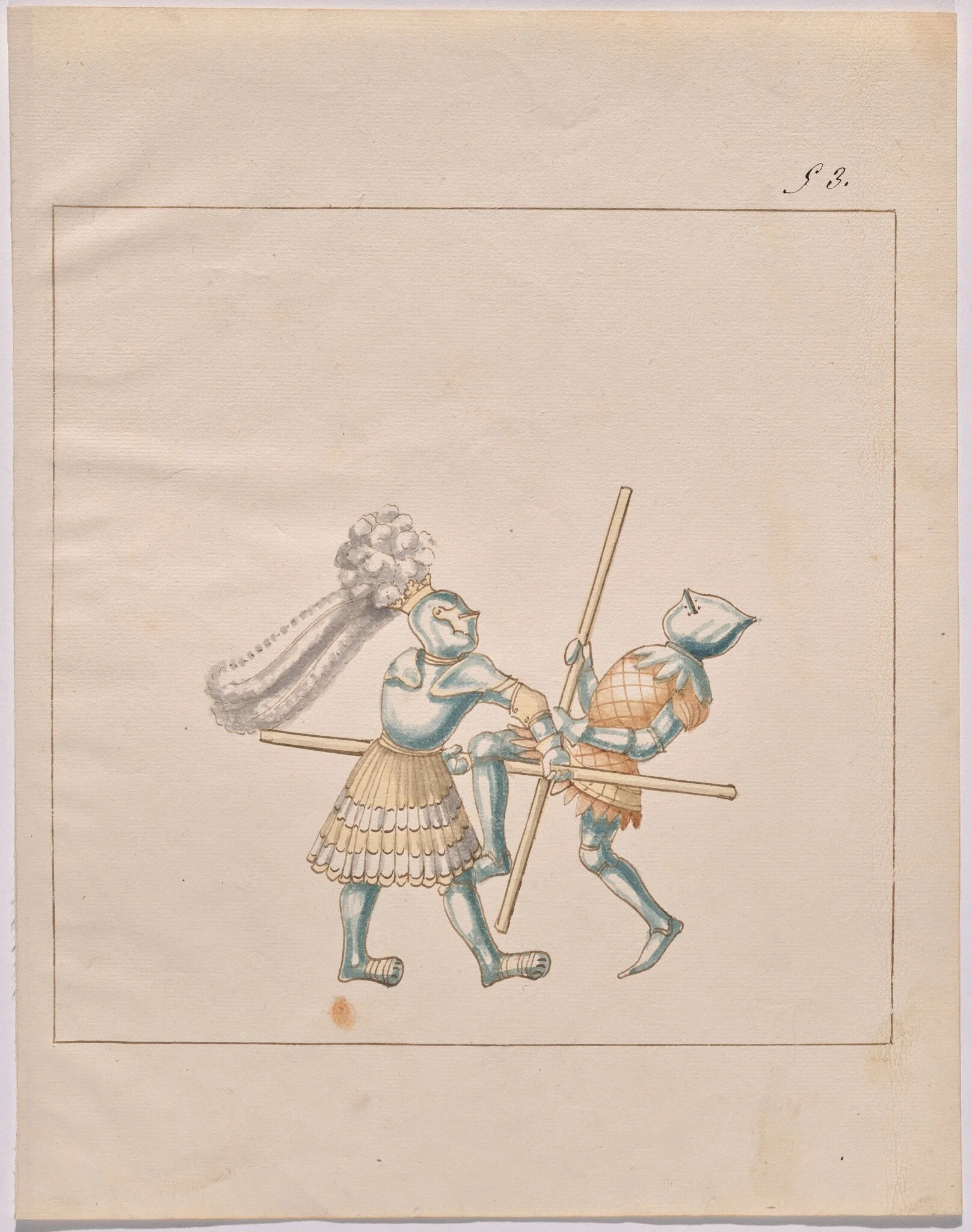 Foot Combat with Poles, by German 16th Century, ink, 1514