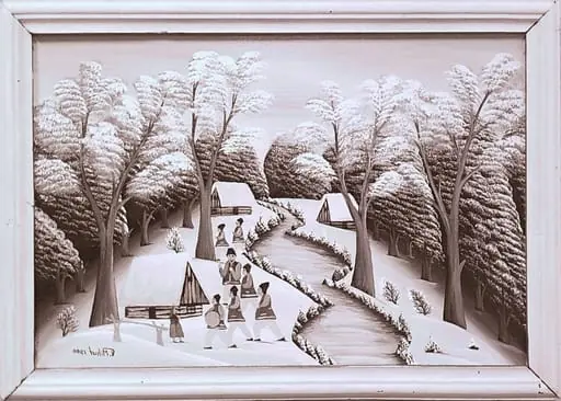 Sequences from the Village Museum, naive painting by Petru Mihuțe - Winter with van (1988)