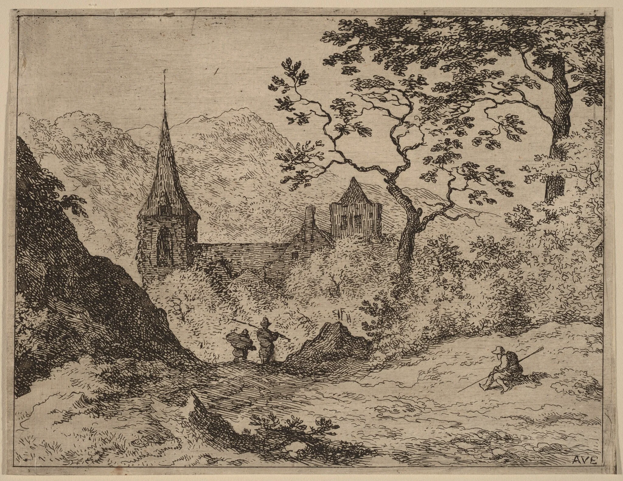 The Steeple, by Allart van Everdingen, ink, 1650