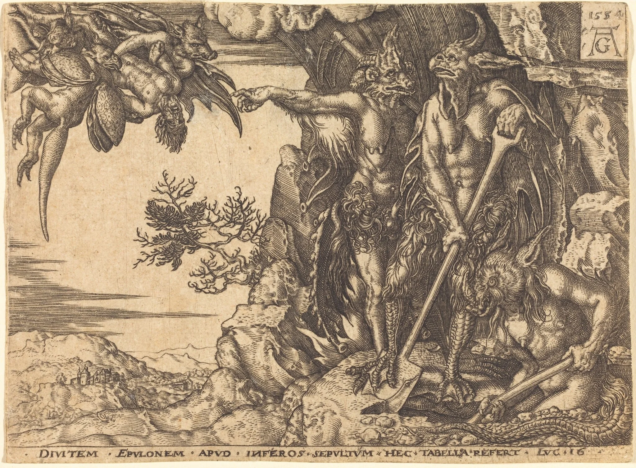 The Rich Man Being Carried Away by the Devil, by German 16th Century, ink, 1554