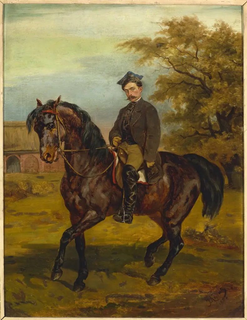 Portrait of a horseman in a peaked cap