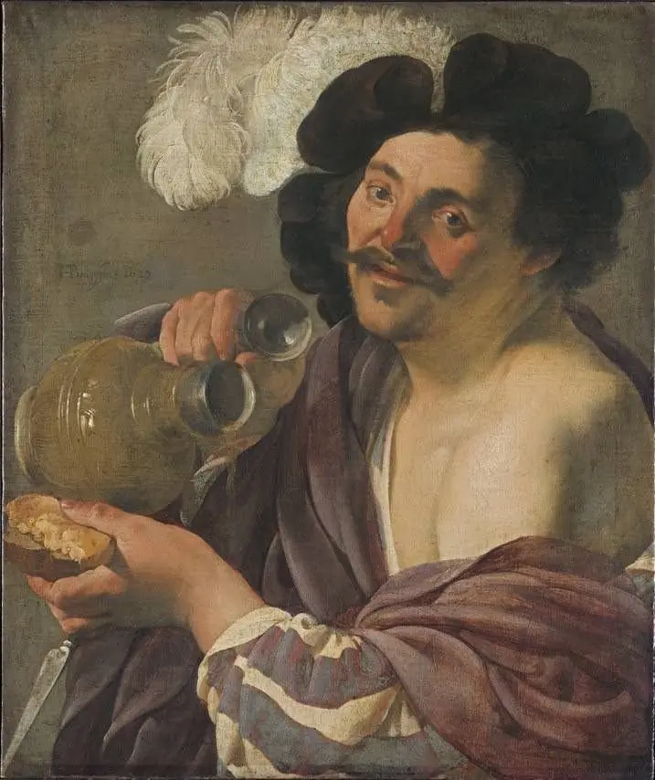 Man with a tankard, a knife, and bread