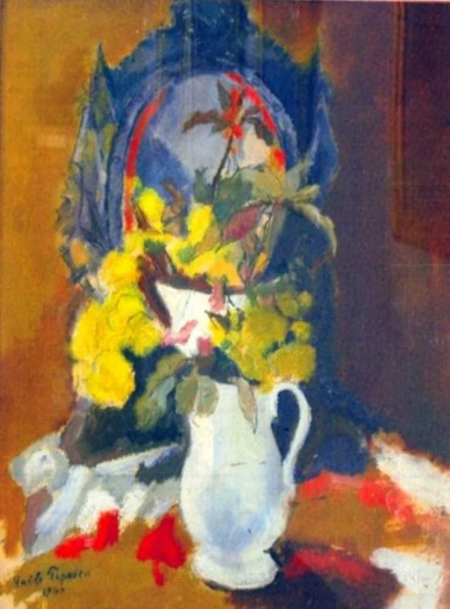 Natură statică cu vază de flori, by Vasile Popescu, unspecified, 1940