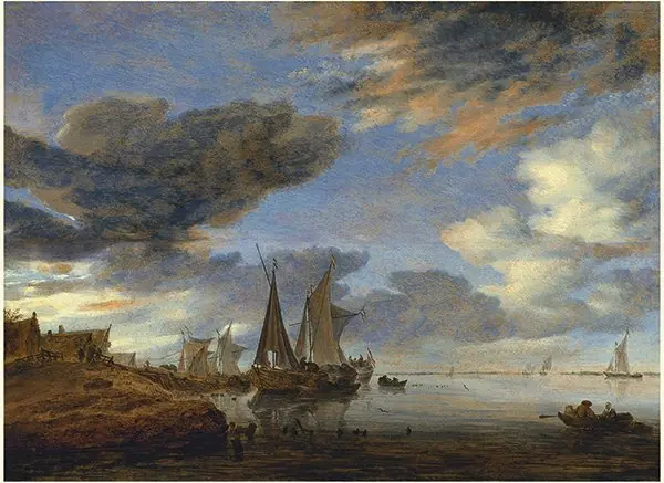 Sailing Ships near a Village