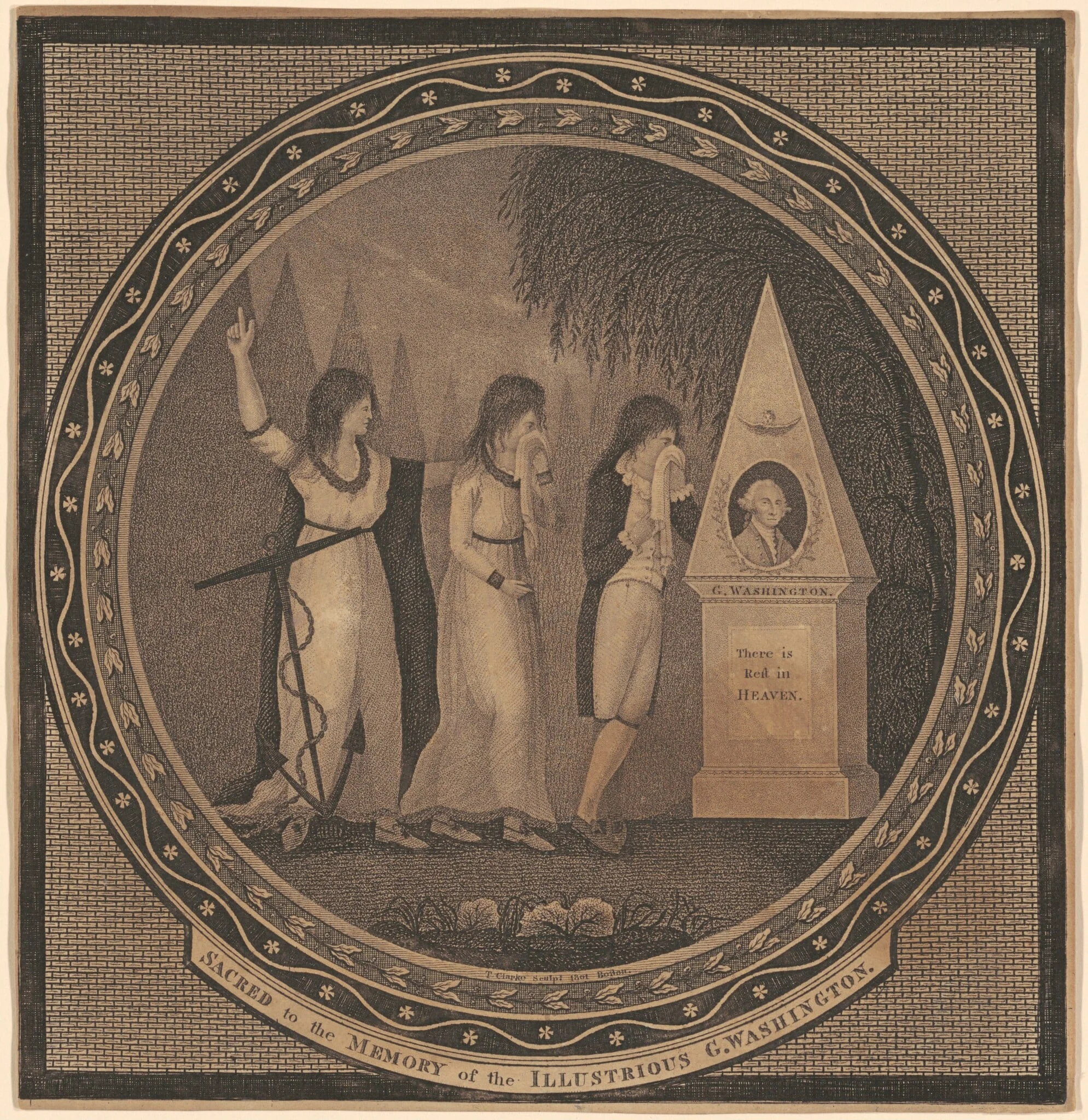Sacred to the Memory of the Illustrious George Washington, by Thomas Clarke, ink, 1801