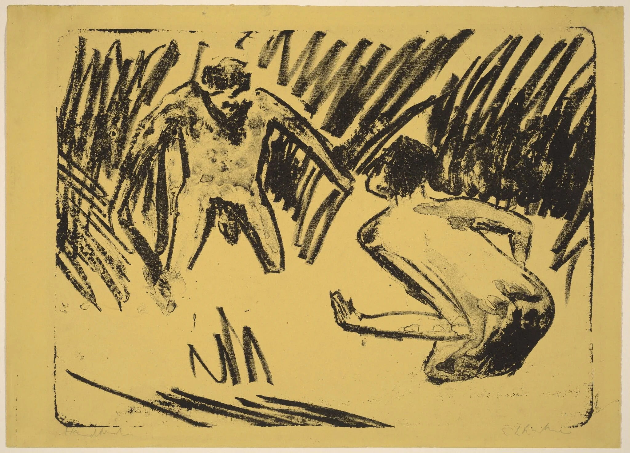 Men Splashing in the Reeds (Sich Spritzende Männer im Schilf), by Ernst Ludwig Kirchner, ink, 1910