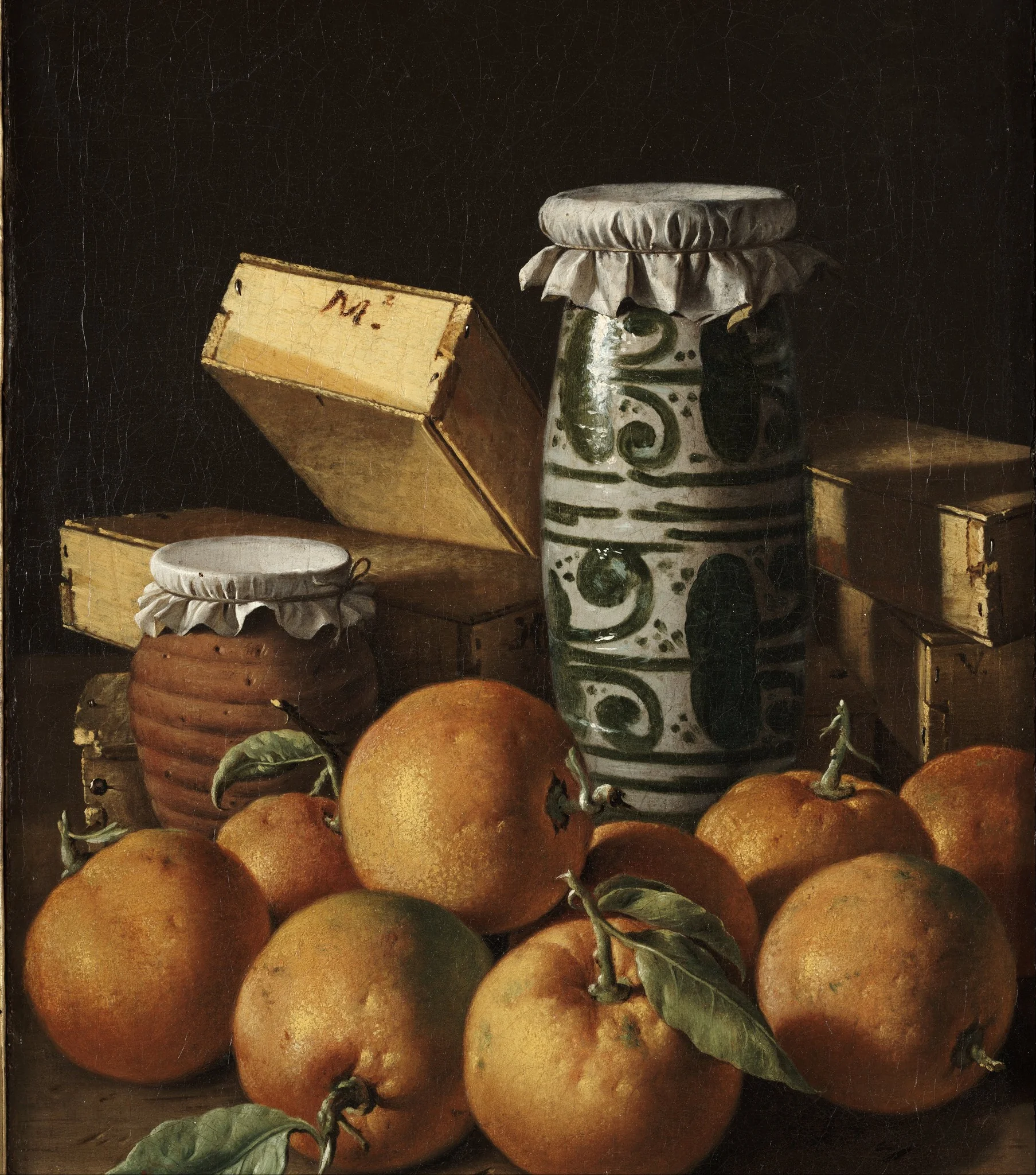 Still Life with Oranges, Jars, and Boxes of Sweets, by Luis Egidio Meléndez, oil, 1760