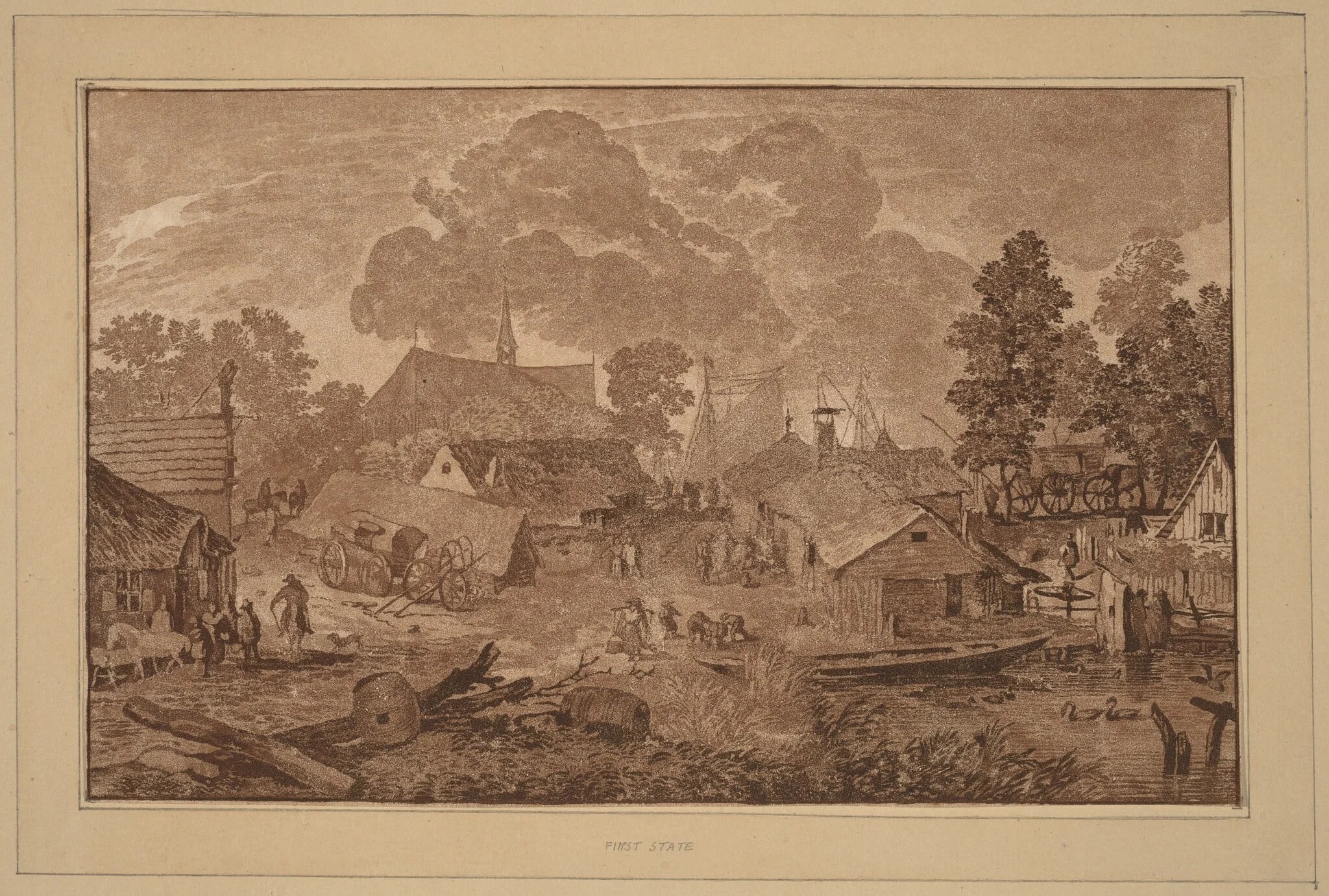 Village with Pond, by Jacobus Buys, ink, 1782