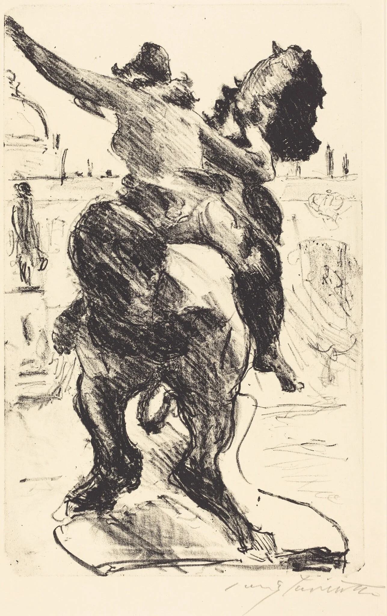 Amazonenstatue auf der Freitreppe des Alten Museums (Statue of an Amazon at the Alte Museum), by Lovis Corinth, ink, 1916