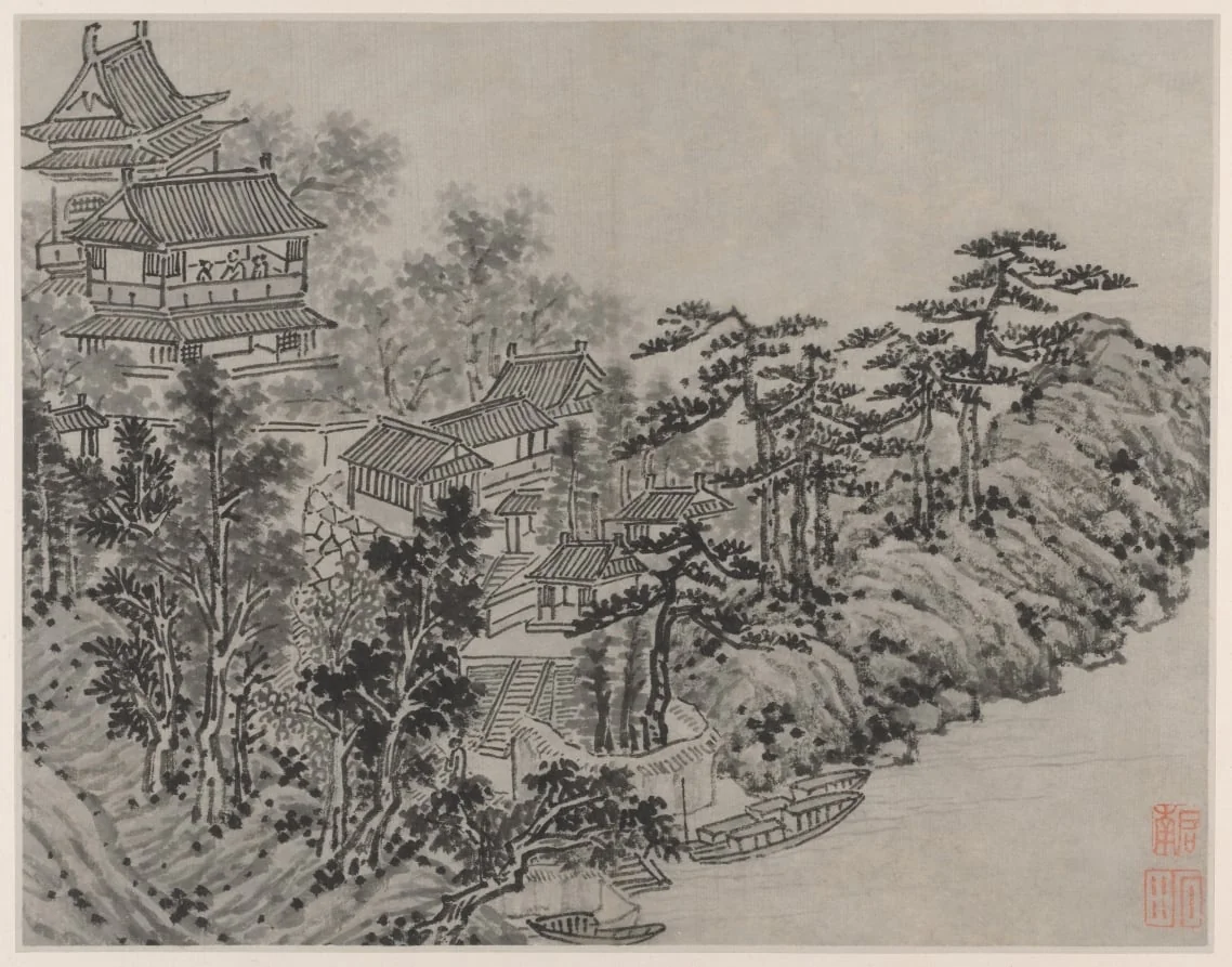 Cloud-Climbing Pavilion, from Twelve Views of Tiger Hill, Suzhou, by Shen Zhou, unspecified, 1490
