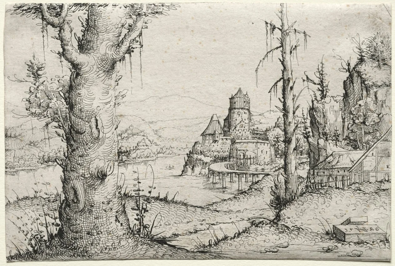 River Landscape with Large Tree at Left