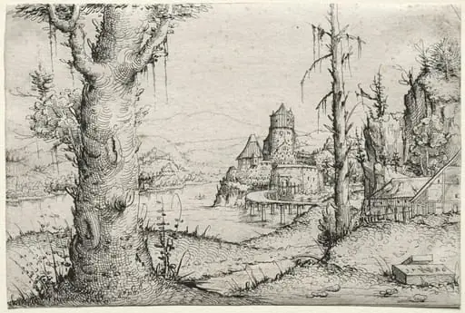 River Landscape with Large Tree at Left