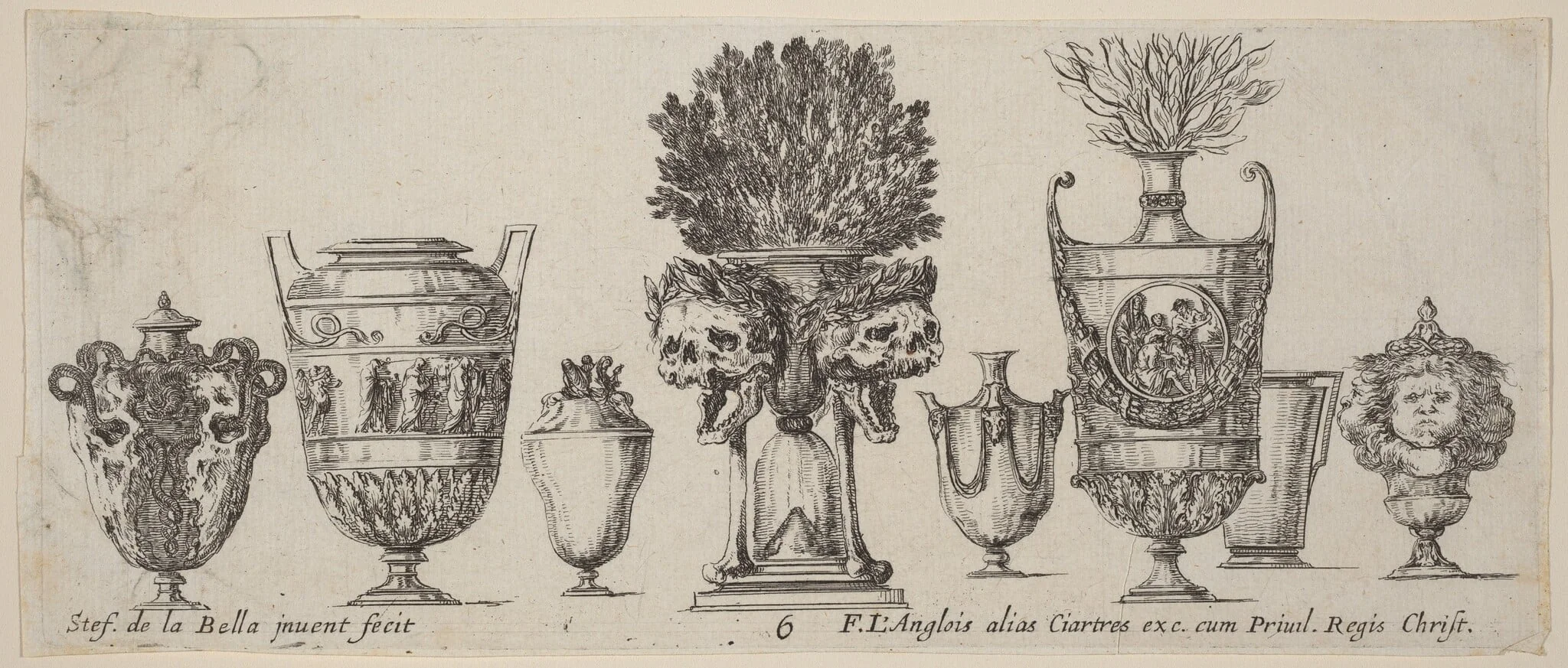 Fantastic Vases, by Stefano Della Bella, ink, 1646