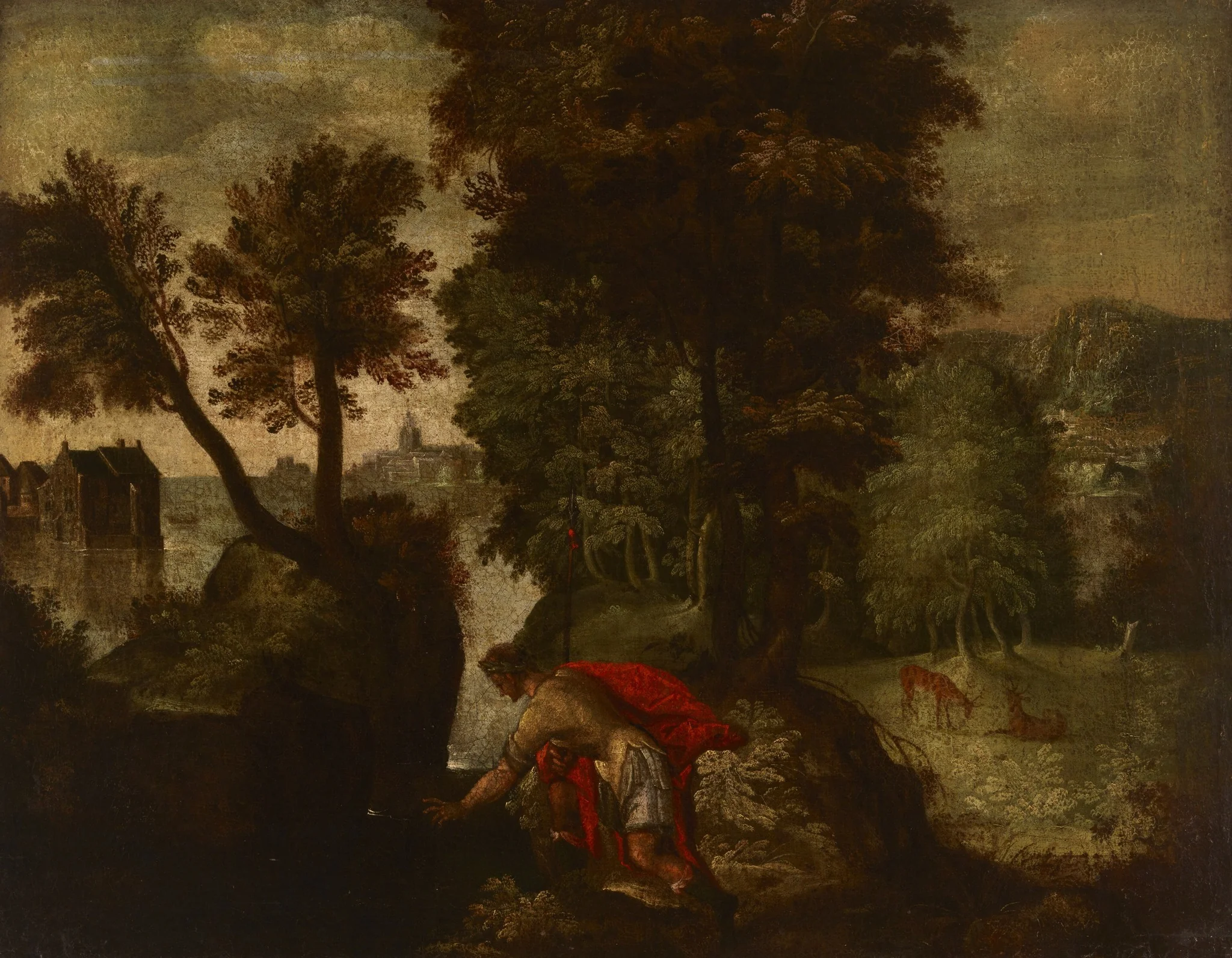 Landscape with a Kneeling Knight (Theseus?), by Unknown, oil, 1650