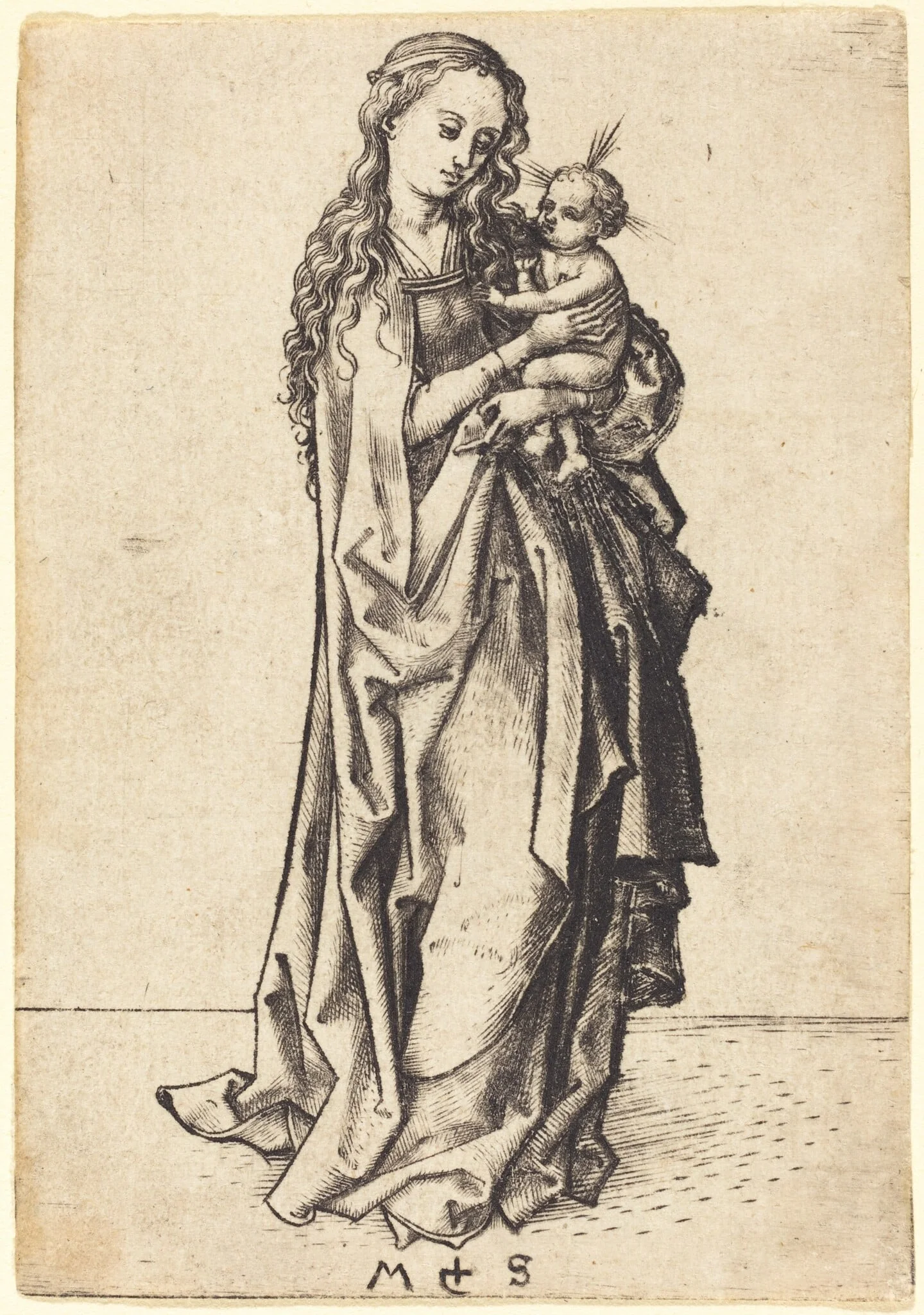 The Small Madonna and Child, by Martin Schongauer, ink, 1480