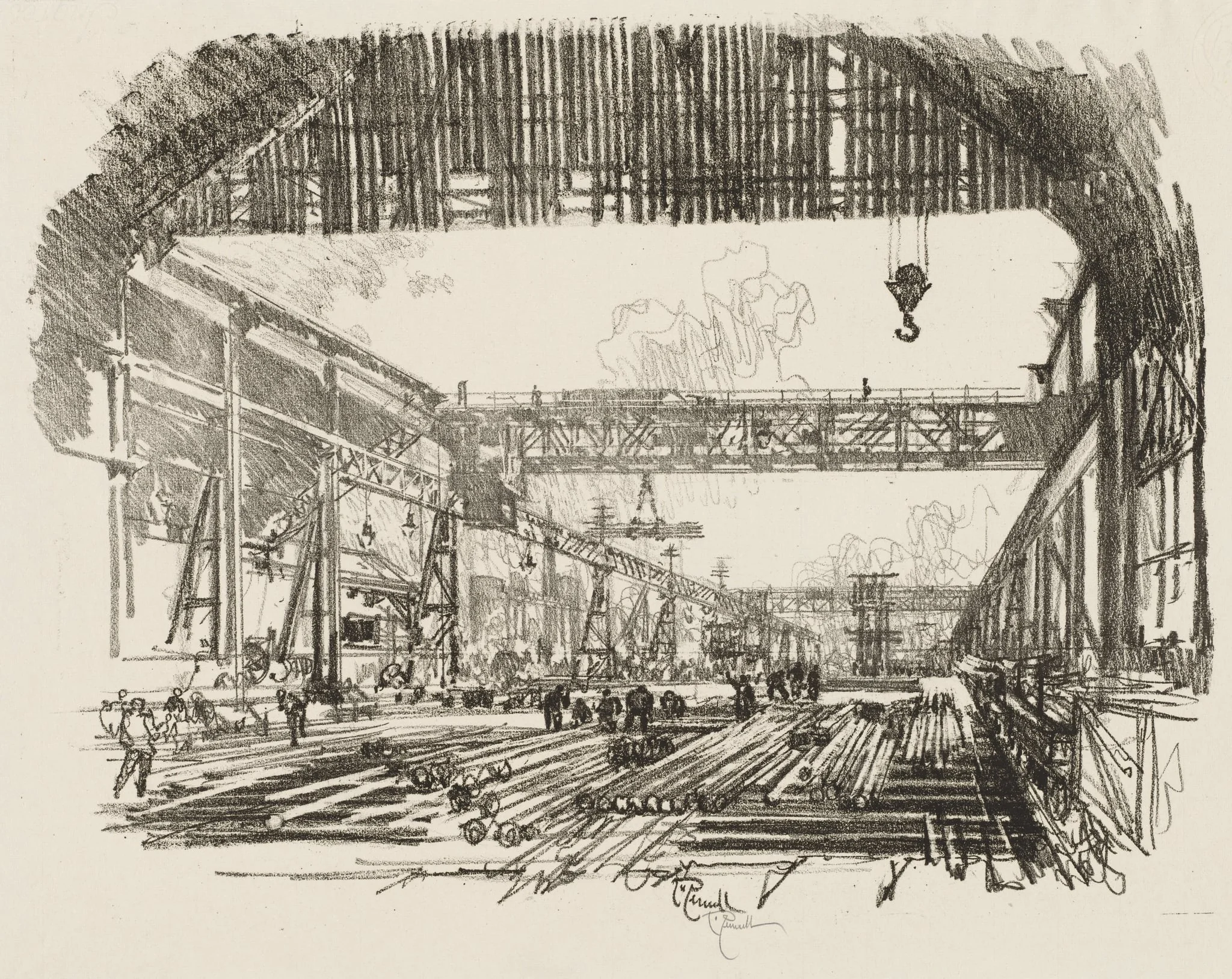 English War Work:  Steel Bars for Shells, by Joseph Pennell, 1916