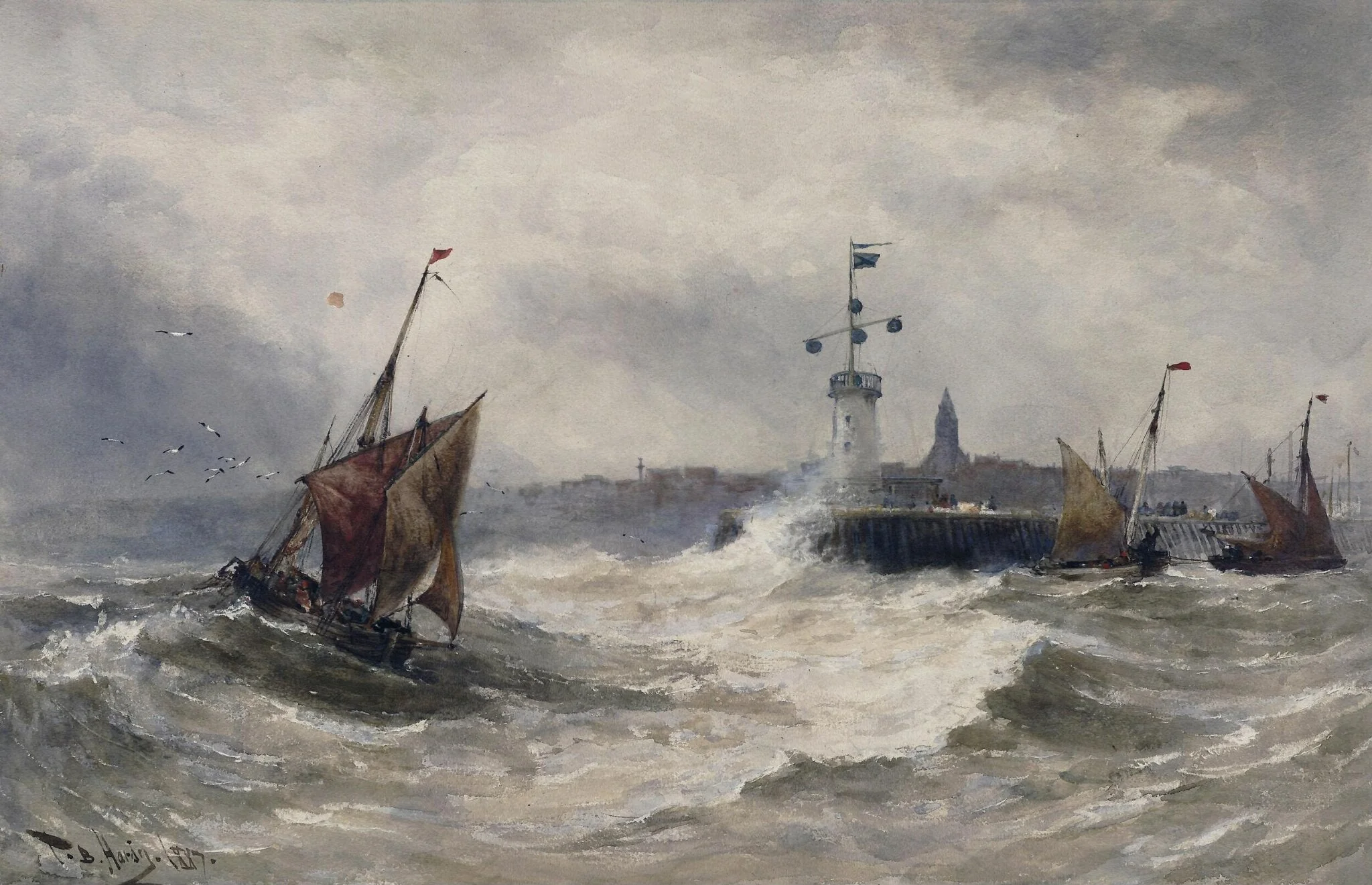 Boulogne Harbour, by Thomas Bush Hardy, watercolor, 1867