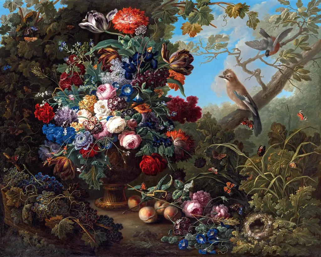 Large Floral Still Life with Birds