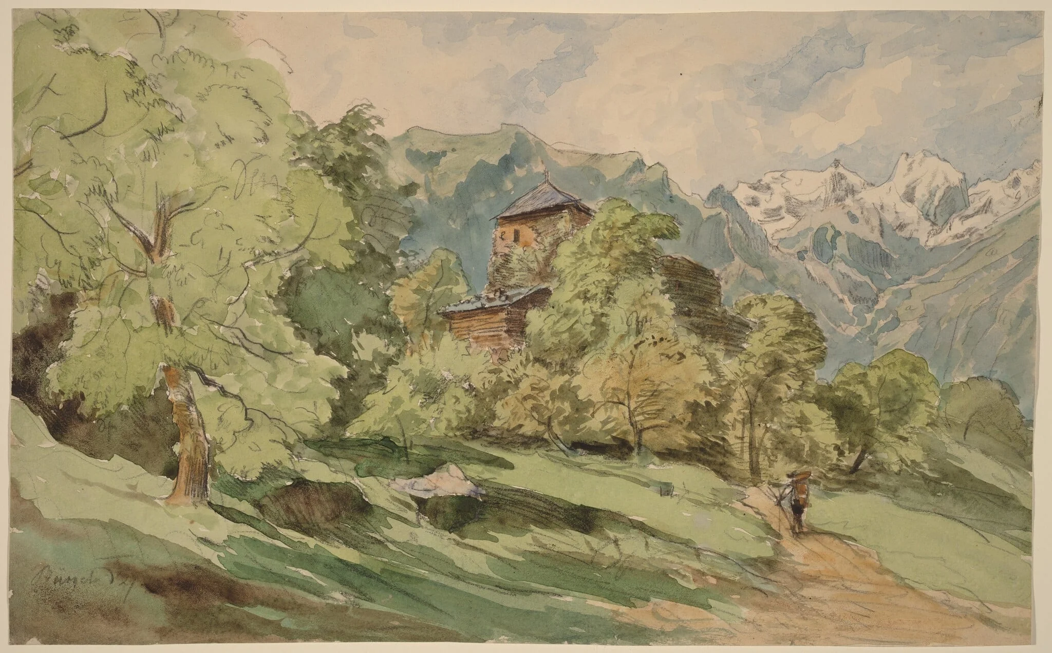 The Castle of Bürglen with the Alps Beyond