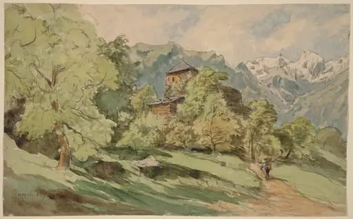 The Castle of Bürglen with the Alps Beyond