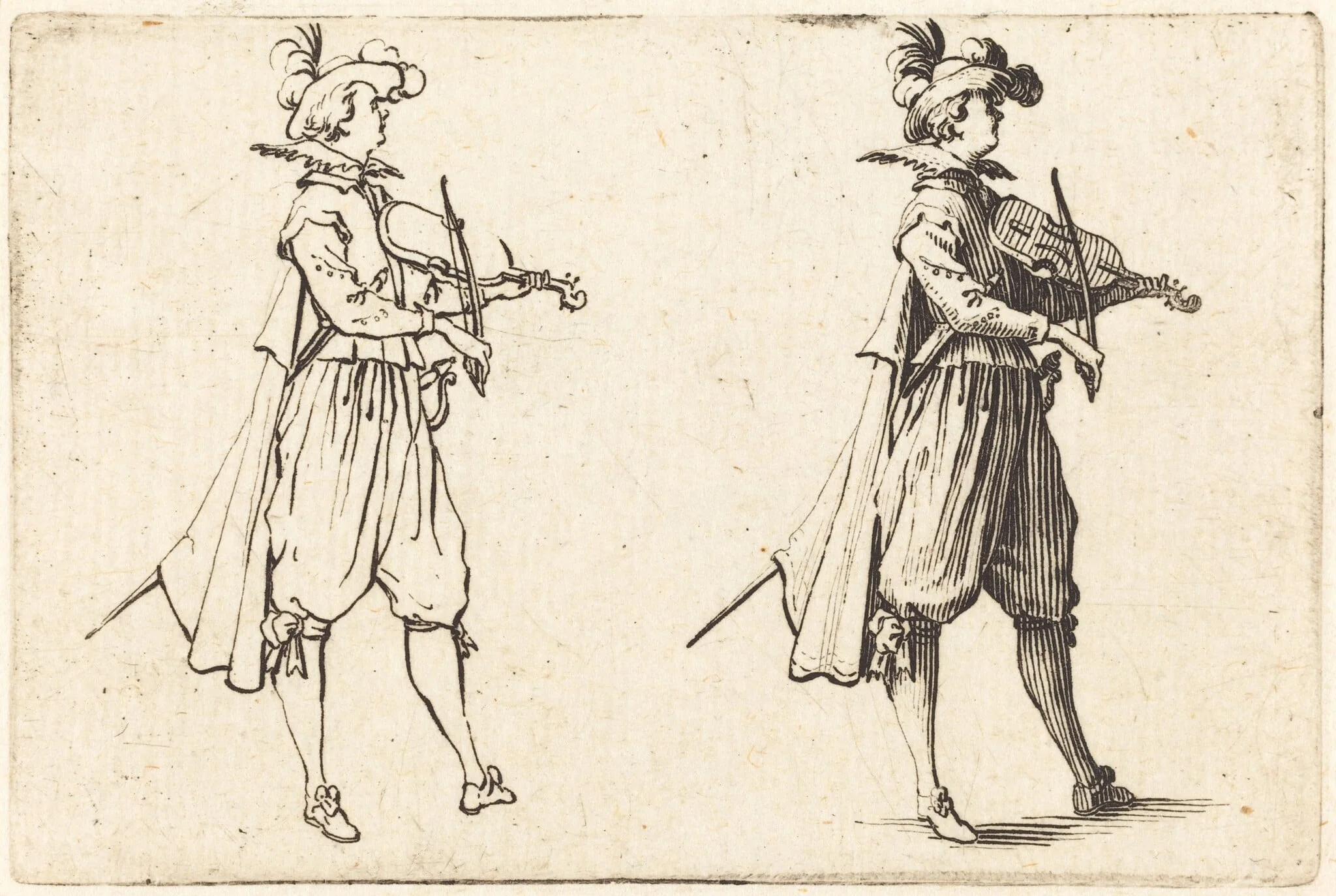 Violinist, by Jacques Callot, ink, 1622