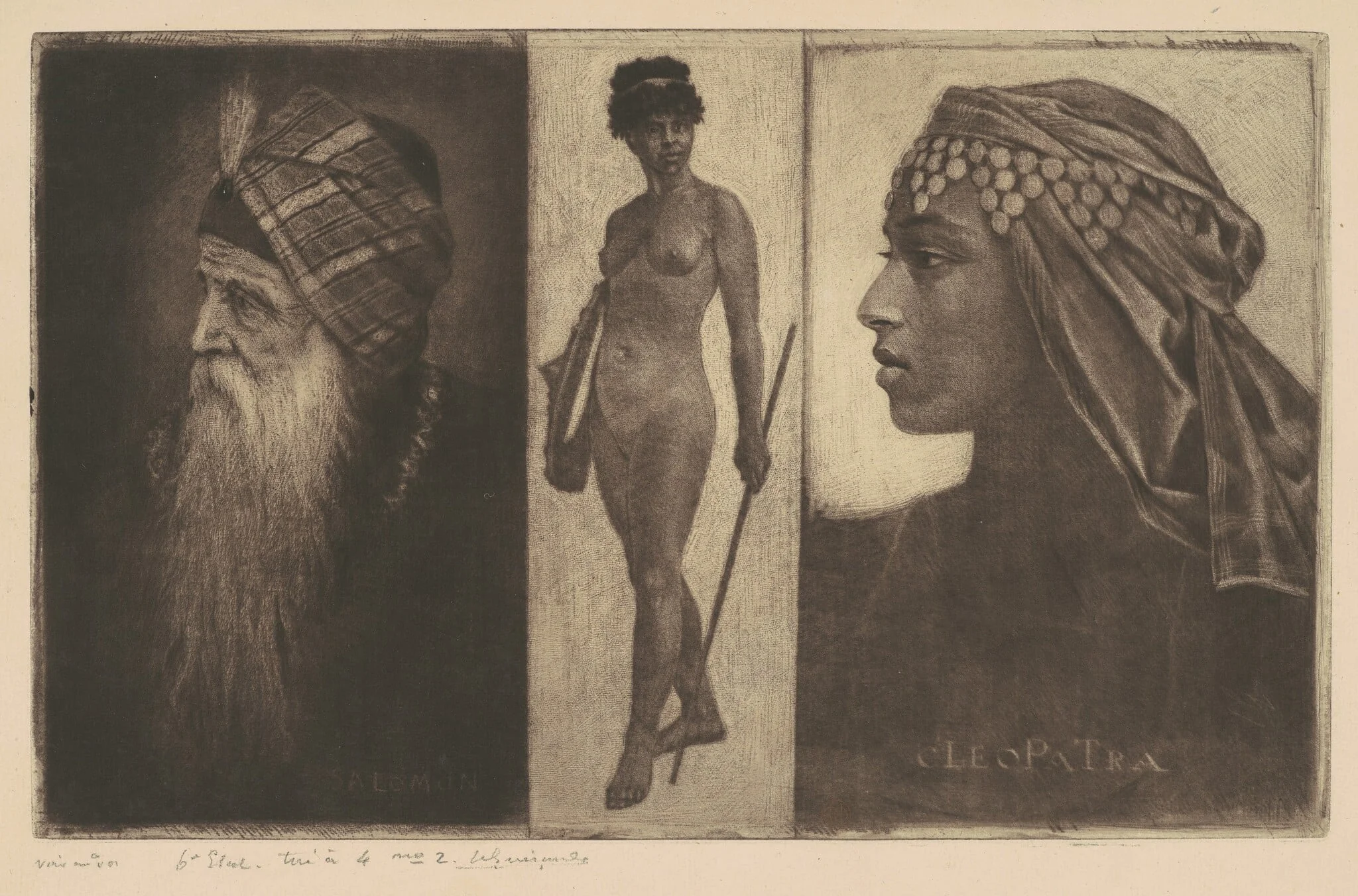 Salomon and Cleopatra, by Henri-Charles Guérard, ink, 1890