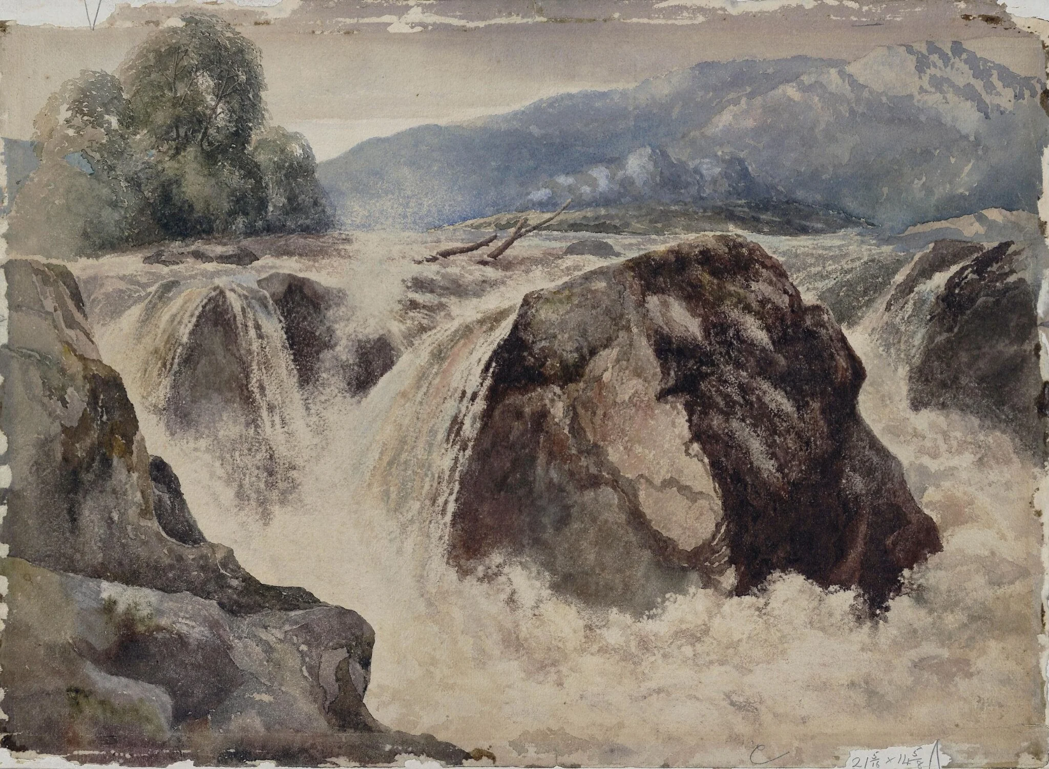 A Waterfall, by Sheldon Burrows Adams, watercolor, 1860