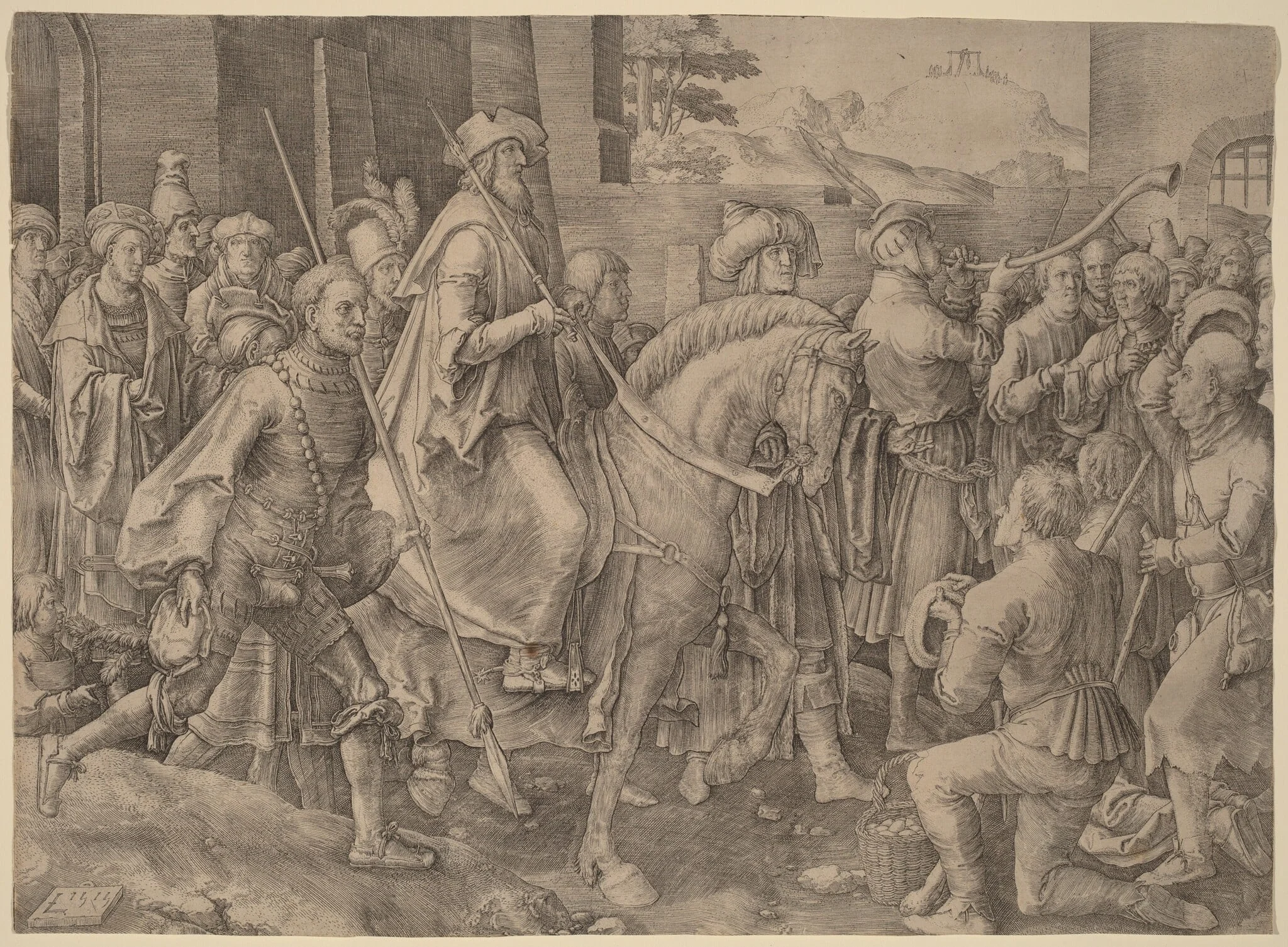 The Triumph of Mordecai, by Lucas van Leyden, ink, 1515