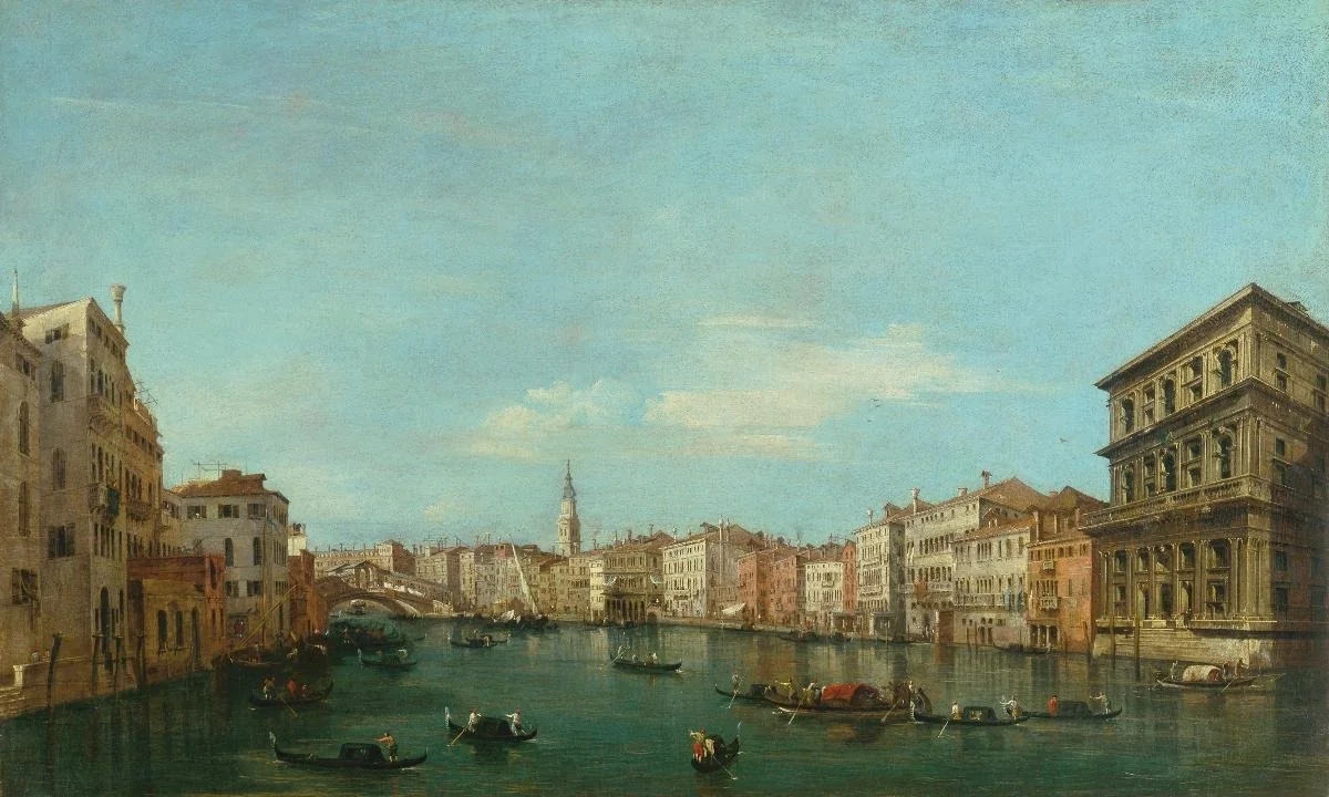Il Canal Grande a palazzo Grimani, verso il ponte di Rialto, by Francesco Guardi, oil, 1757