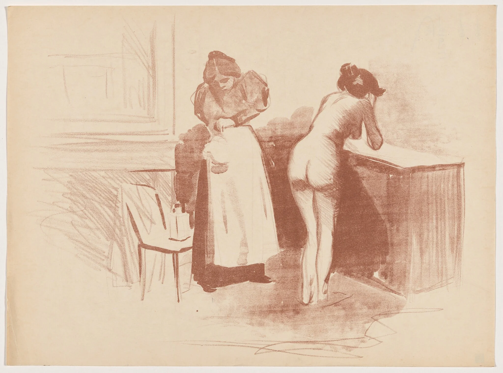 La friction au gant de crin (Massage with Coarse Hair Glove), by Jean-Louis Forain, ink, 1895