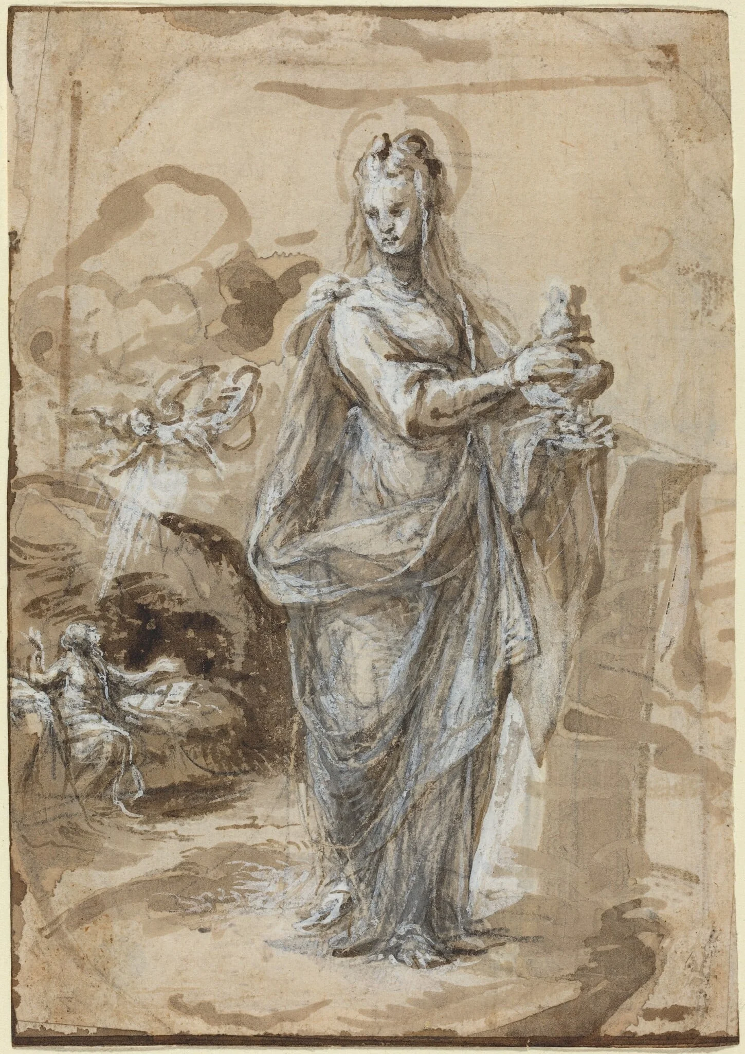 Mary Magdalene [recto], by Biagio Pupini, chalk, 1524