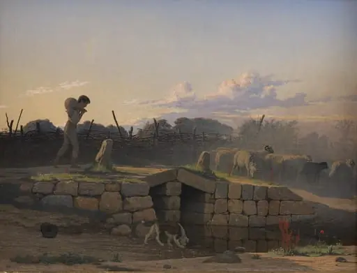 En hyrdedreng, der driver en flok får, by Unknown, 1838